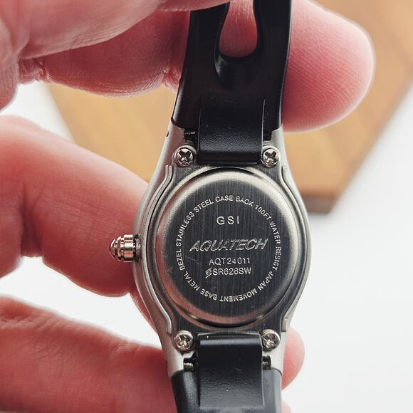 Aquatech Silver Tone Unisex Watch Artsy Bold Futuristic Avant Garde Black Band - Picture 6 of 6